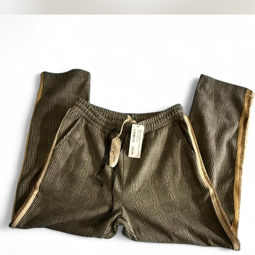Stylish Plaid Jogger Pants with Gold Stripes